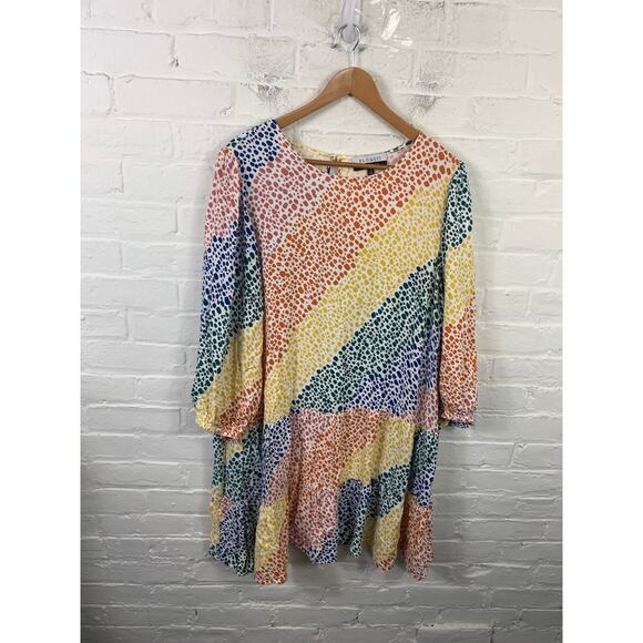 Eloquii Women's Elements Tiered Dress 3/4 Sleeve Rainbow Dot Print Multi Size 18 - Picture 1 of 7